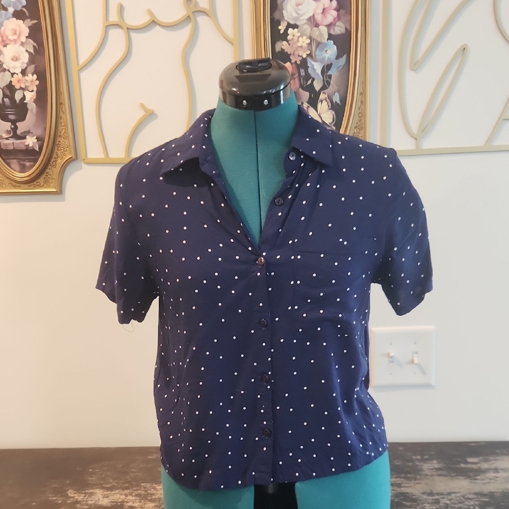 Japna Navy Blue Button Down Shirt with White Dots